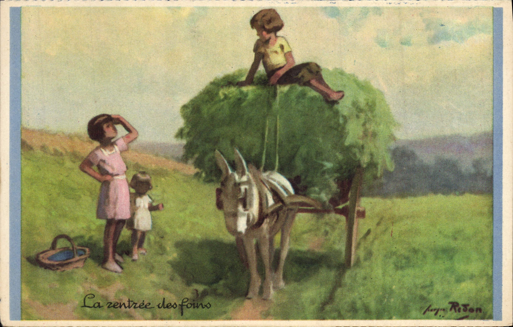 CPA Enfants Ane Mule La rentree des foins