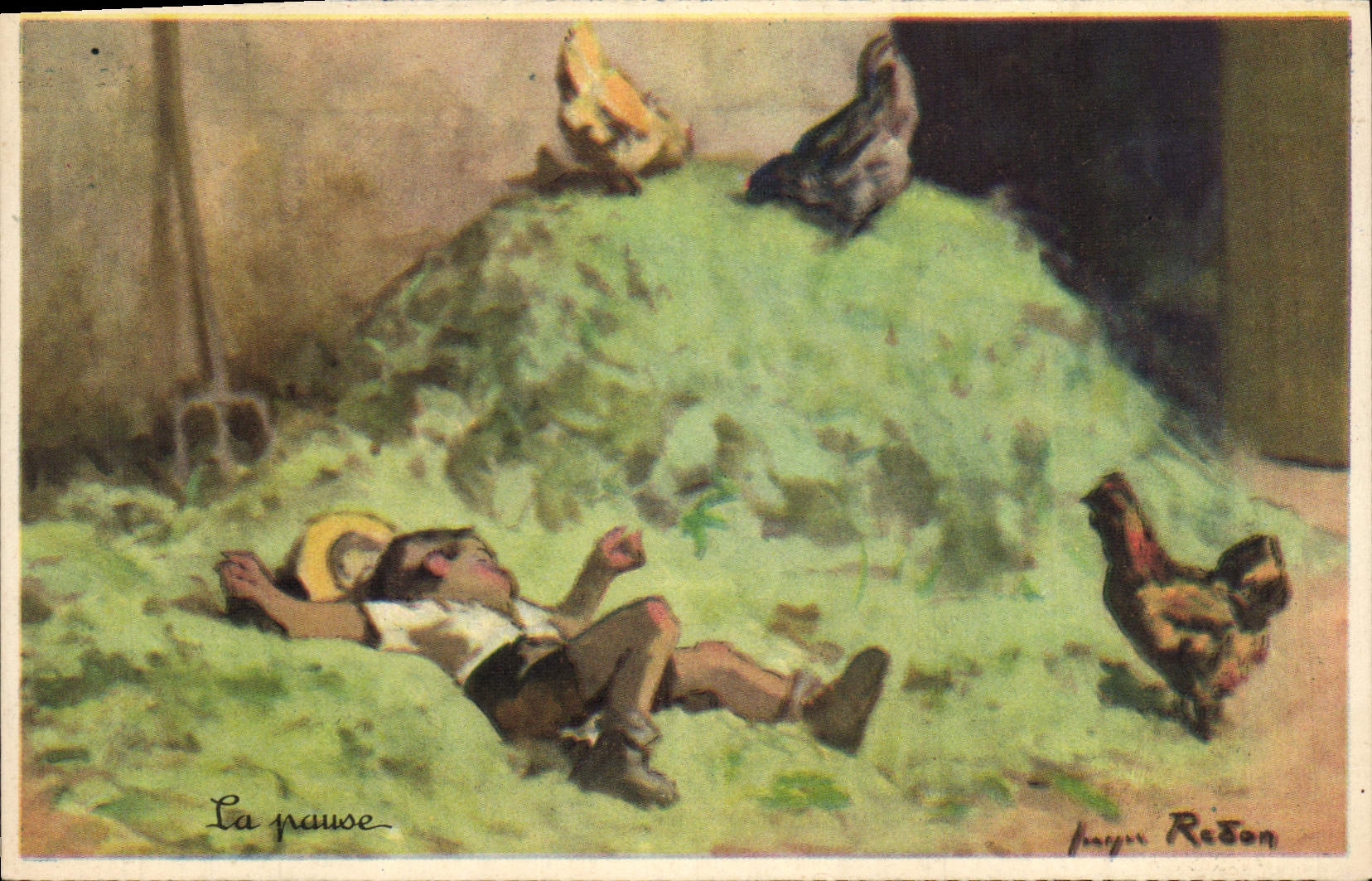 CPA Enfants La pause Coq Poule