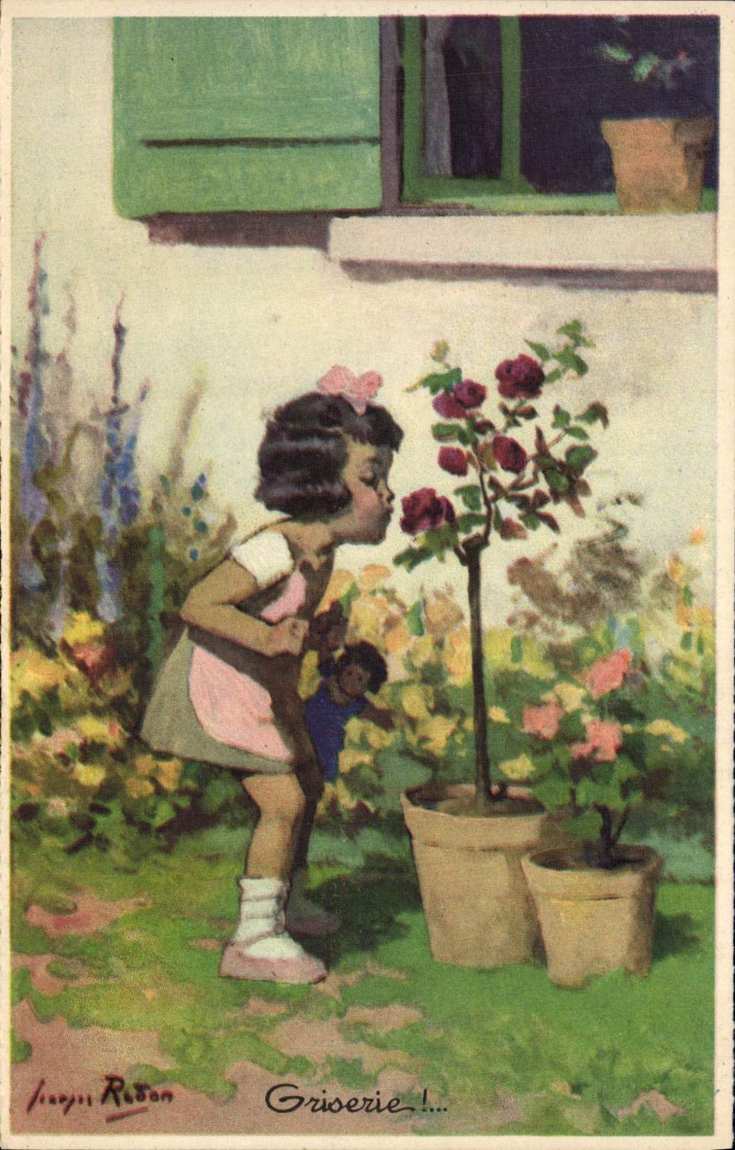 VINTAGE POSTCARD Griserie Children Flower