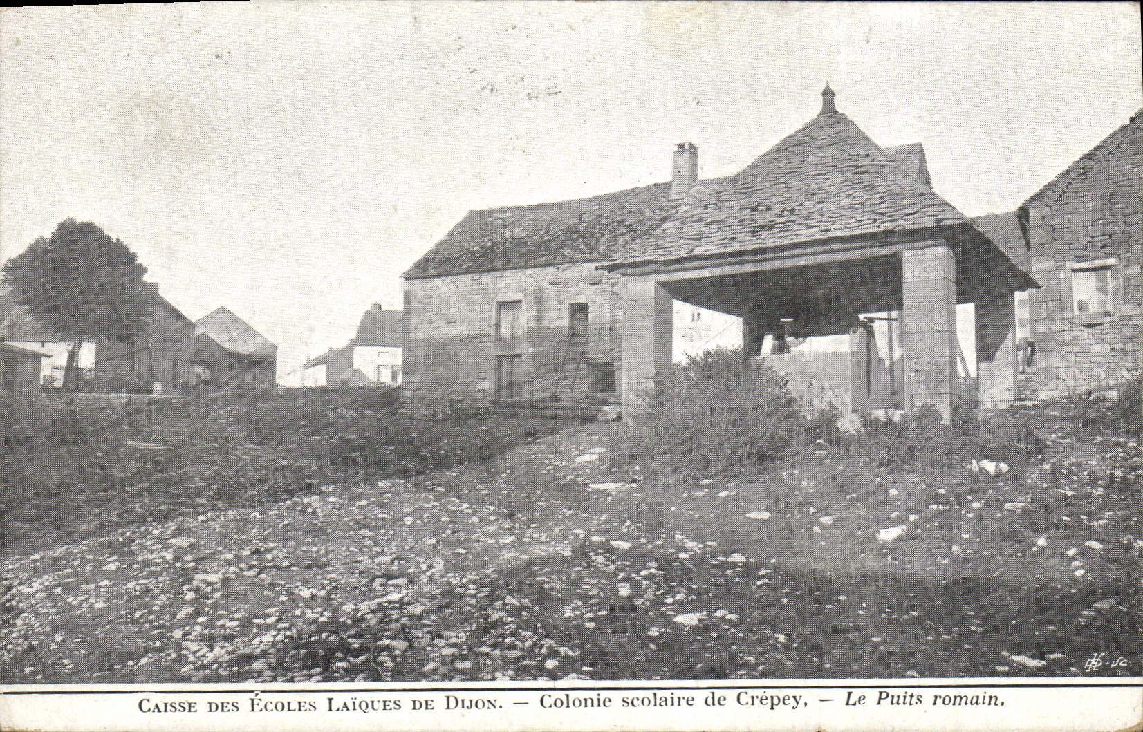 VINTAGE POSTCARD Children Case of the Public schools of school Dijon Colony of Crepey the Roman well