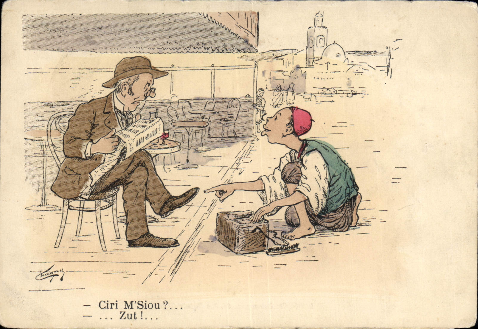 CPA Fantaisie Illustrateur Afrique du Nord Cireur de chaussures