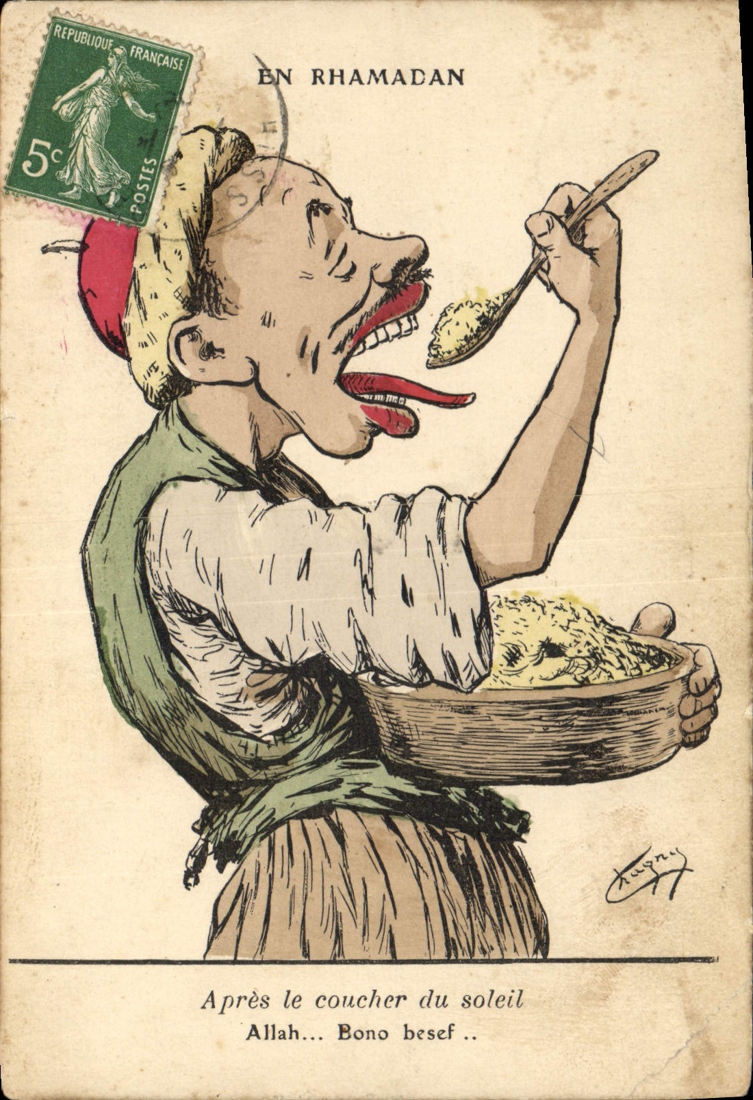 CPA Fantaisie Illustrateur Afrique du Nord En Rhamadan Apres le coucher de soleil