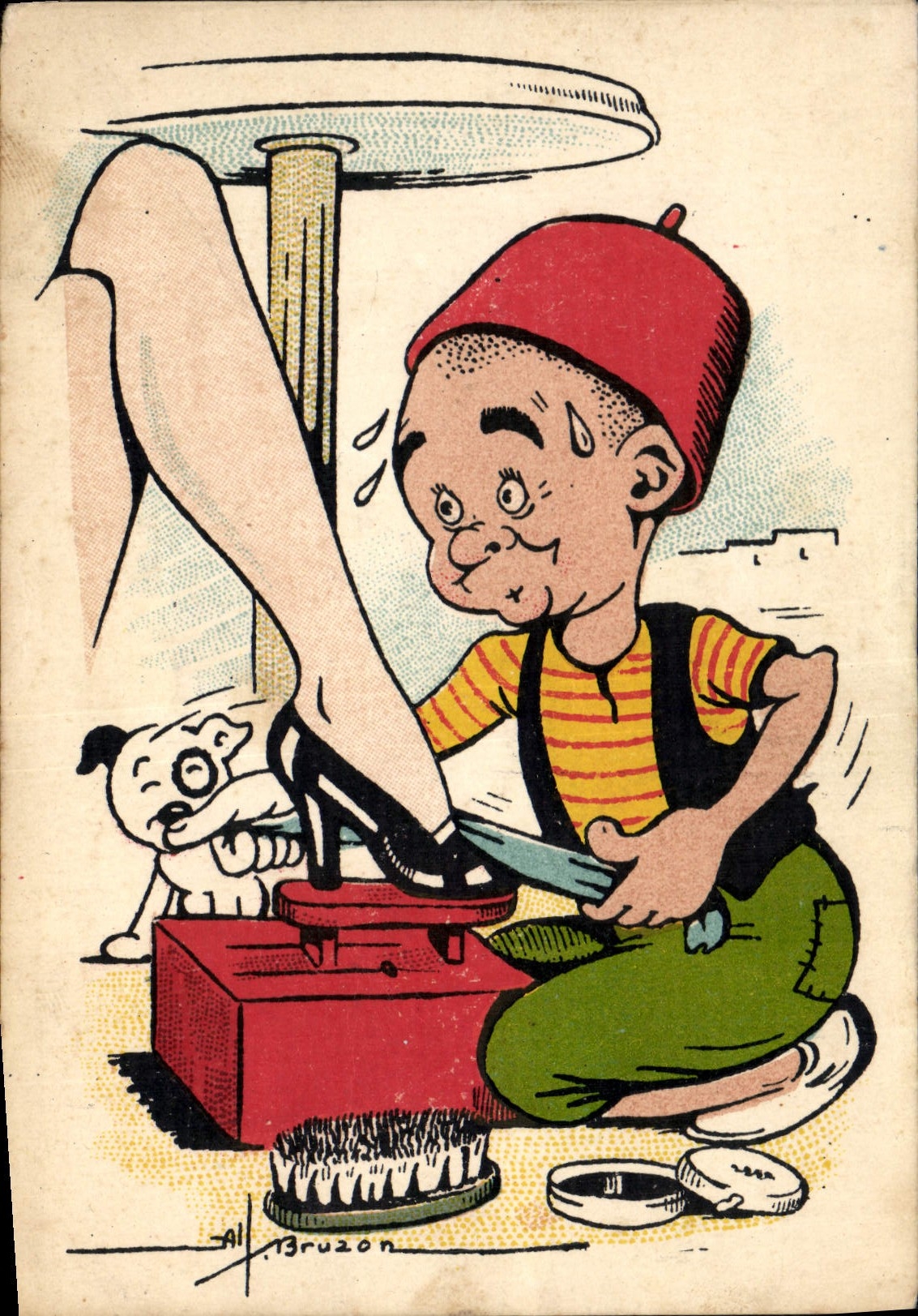 CPA Fantaisie Illustrateur Afrique du Nord Enfant Cireur de chaussures Chien