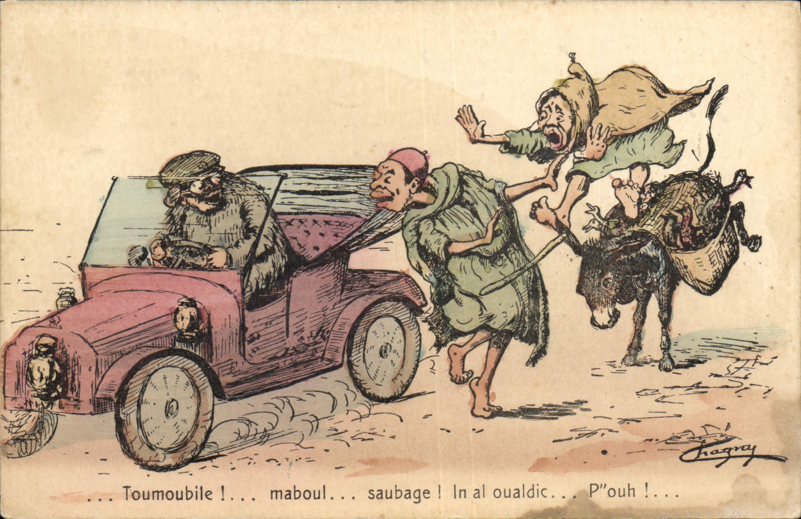 CPA Fantaisie Illustrateur Afrique du Nord Toumoubile automobile