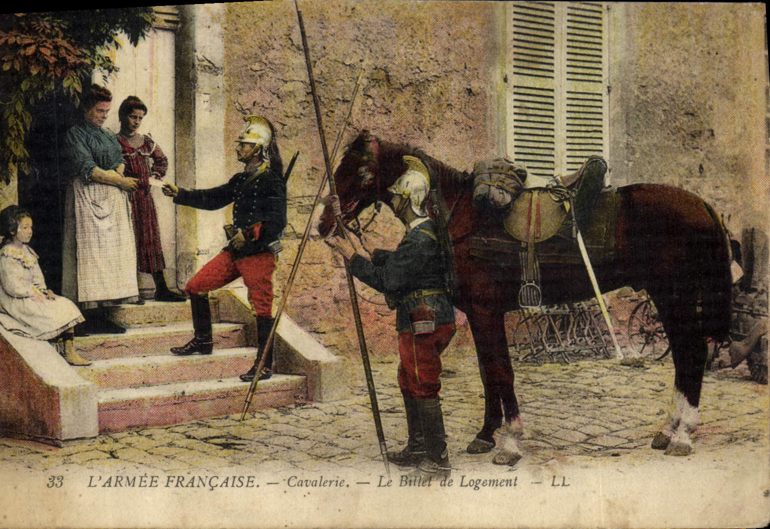 VINTAGE POSTCARD Militaria the French Army Cavalry the billet Horse