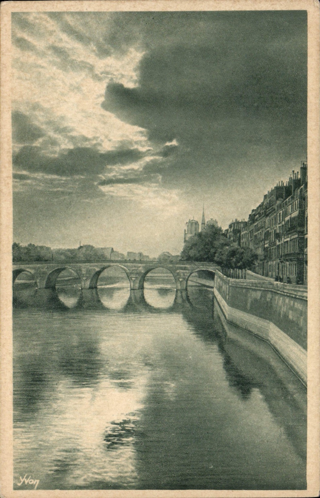 VINTAGE POSTCARD Paris the Seine with the bridge of the Small tower