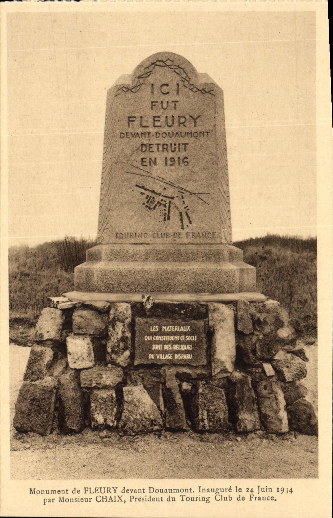 VINTAGE POSTCARD Monument of Fleury close Douaumont Touring Clud de France