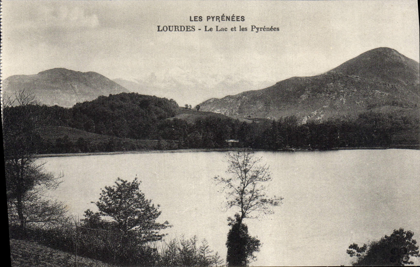 POSTAL de la VENDIMIA pesada el lago y los Pyrenees
