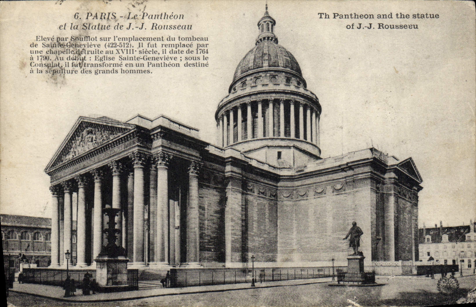 CPA Paris Le Pantheon Et La Statue De Rousseau