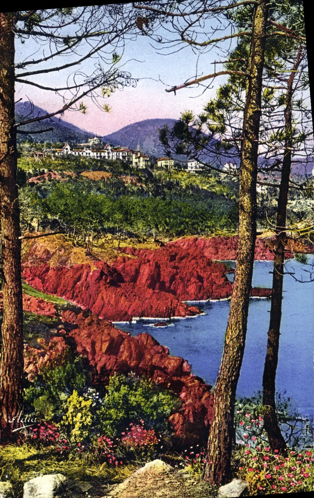 VINTAGE POSTCARD Trayas Seen on the villas and Esterel Large Hotel
