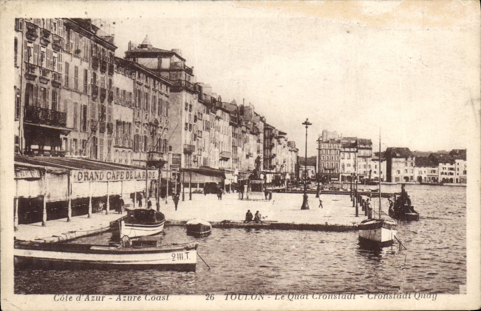 VINTAGE POSTCARD Toulon the Cronstadt Quay Large Coffee of the Roads