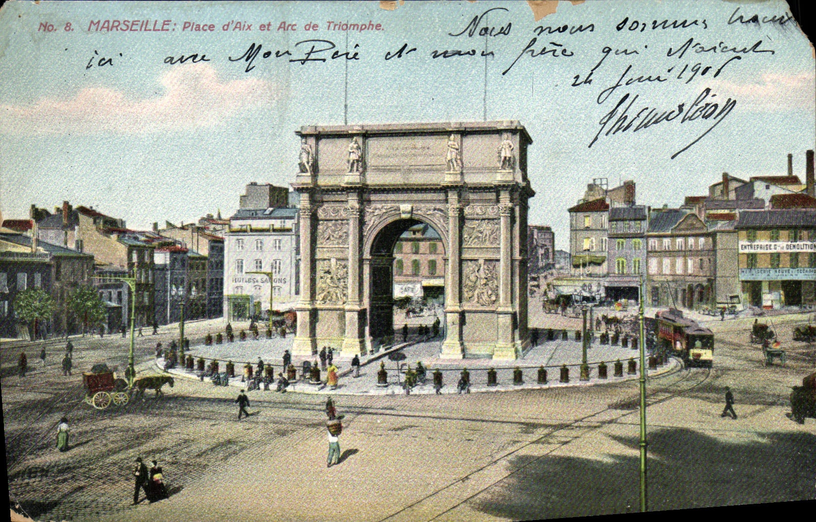 CPA Marseille Place D'Aix Et Arc De Triomphe
