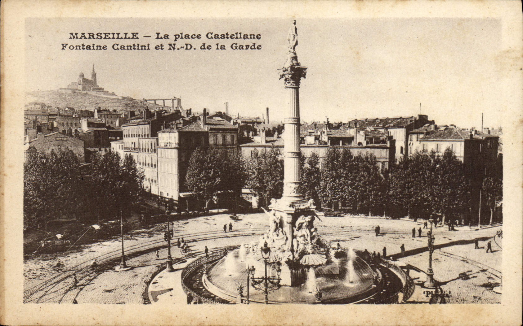 CPA Marseille La Place Castellane Fontaine Cantini et ND de la Garde 