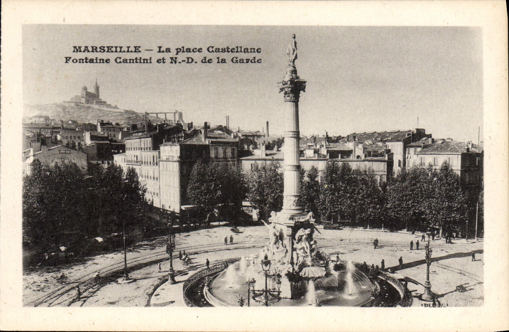 CPA Marseille La Place Castellane Fontain Cantini Et ND De La Garde