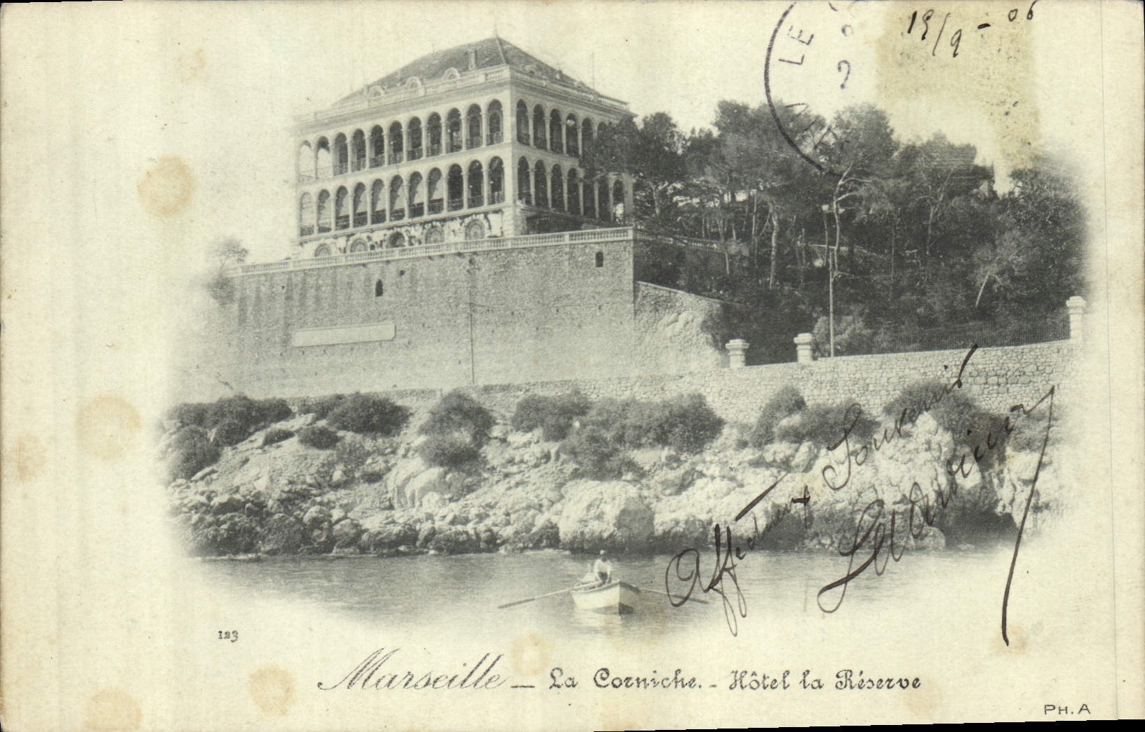 POSTAL Marsella de la VENDIMIA la reserva del hotel de la cornisa