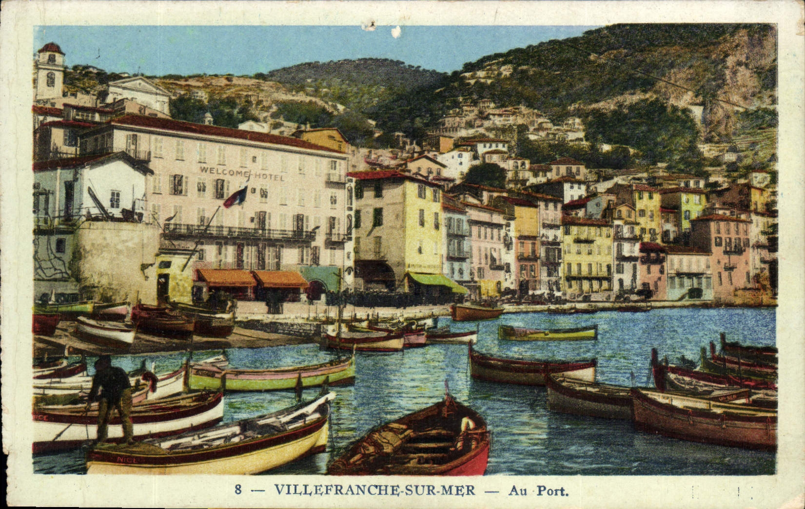 VINTAGE POSTCARD Villefranche On Sea With the Port Boats