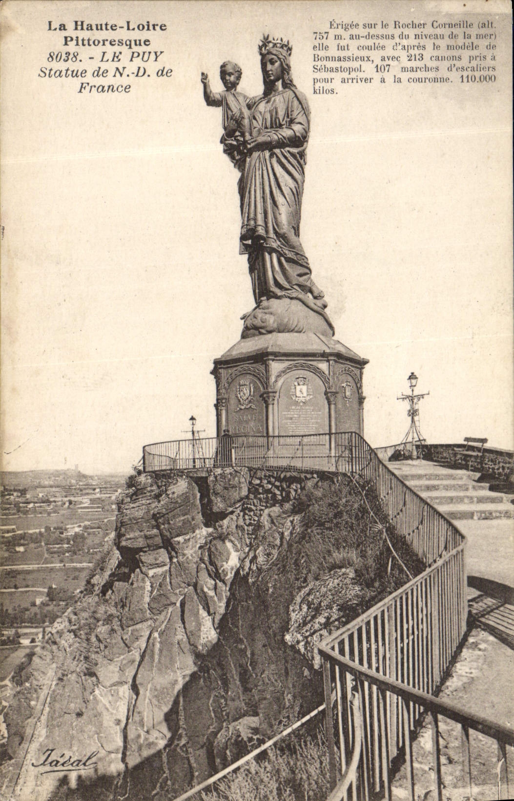 VINTAGE POSTCARD Puy Statrue of Notre Dame de France