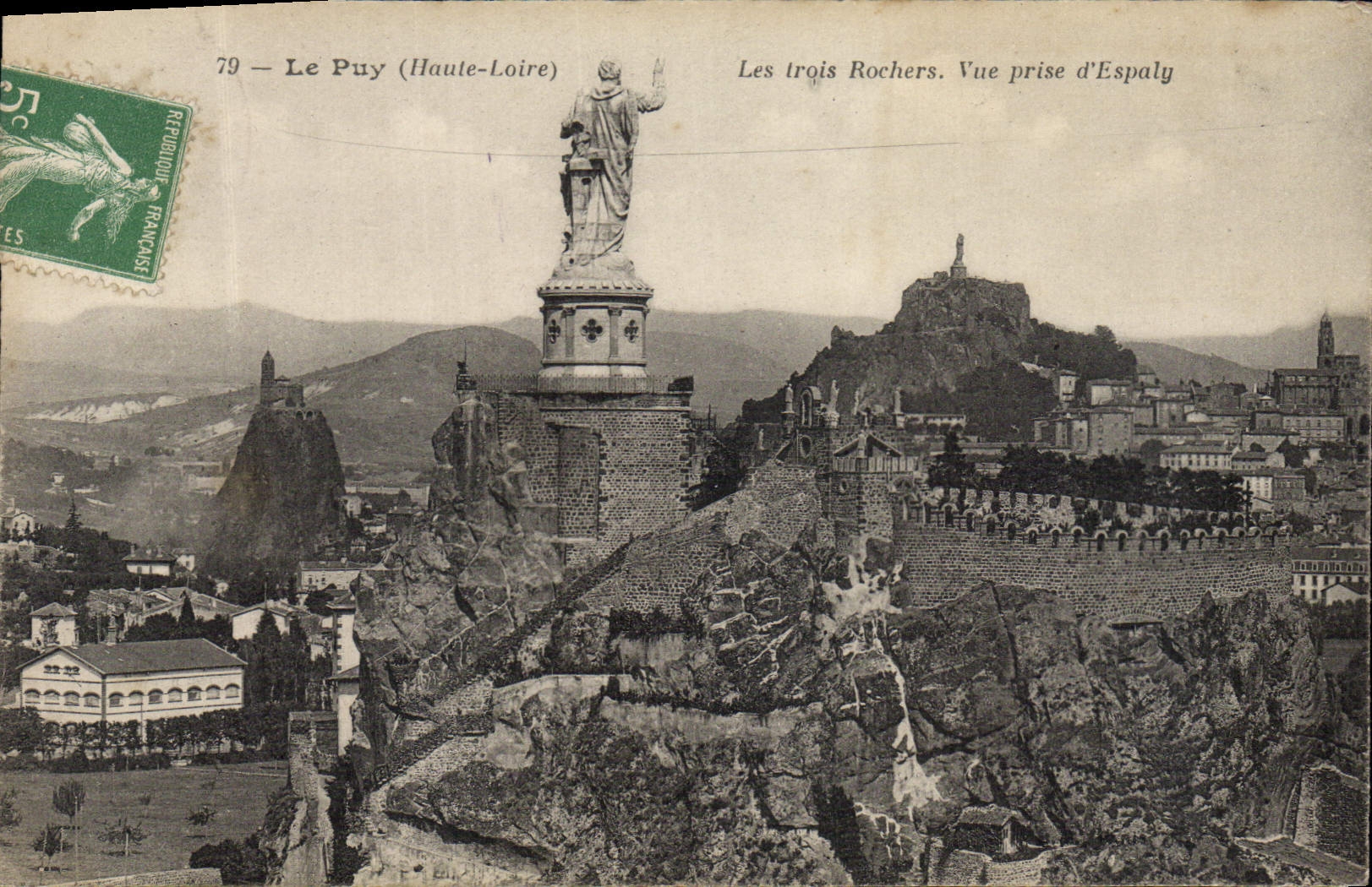 VINTAGE POSTCARD Puy Three Rocks Seen from taken of Espaly