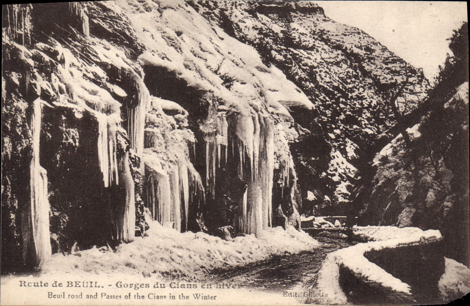 VINTAGE POSTCARD Beuil Road of Falls of Cians in Winter