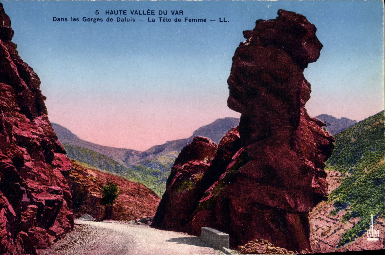 VINTAGE POSTCARD High Valley Of the VAr In the Falls De Daluis the head of woman