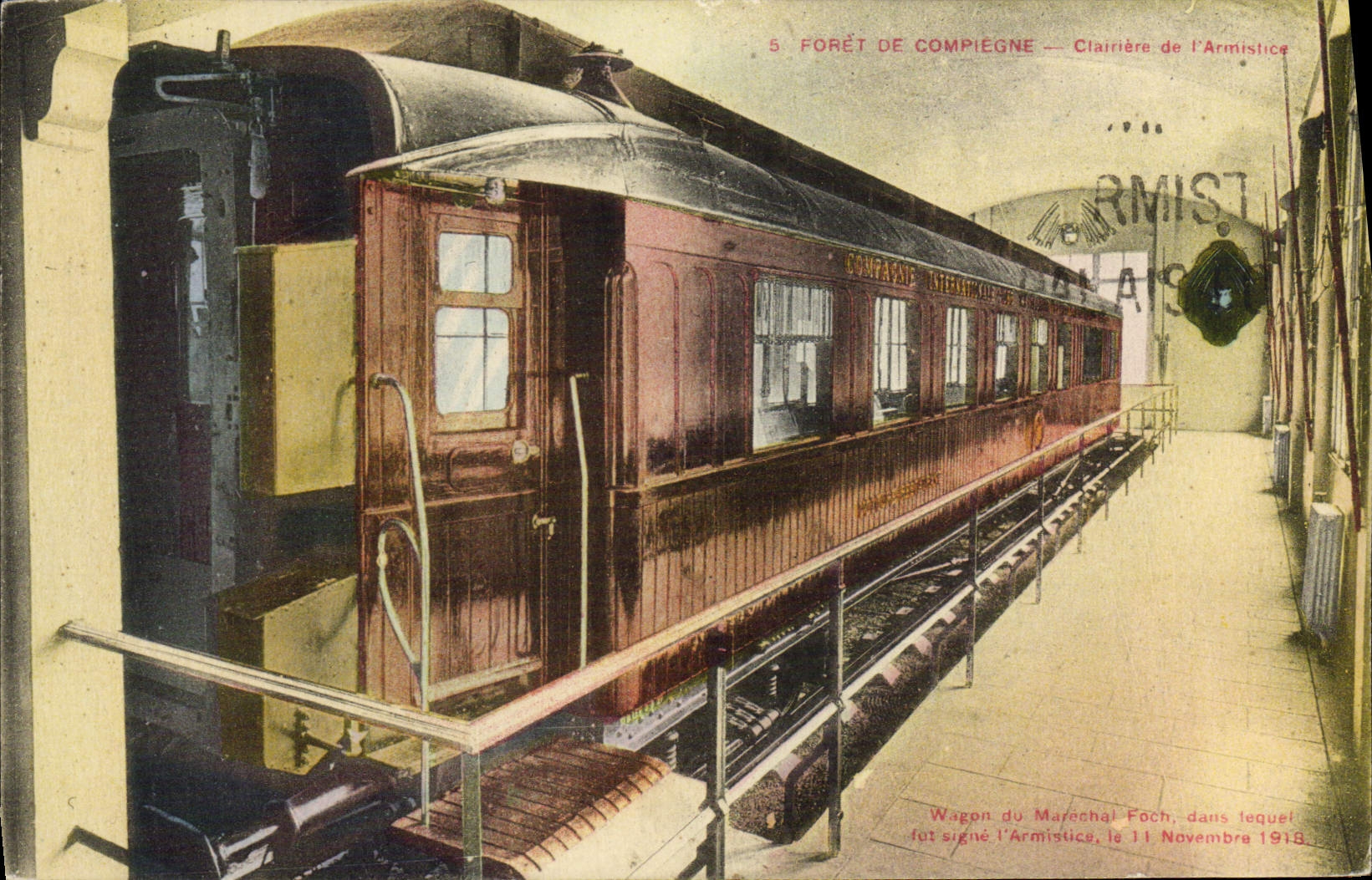 Claro del taladro de Compiegne de la POSTAL de la VENDIMIA del coche de Militaria del armisticio