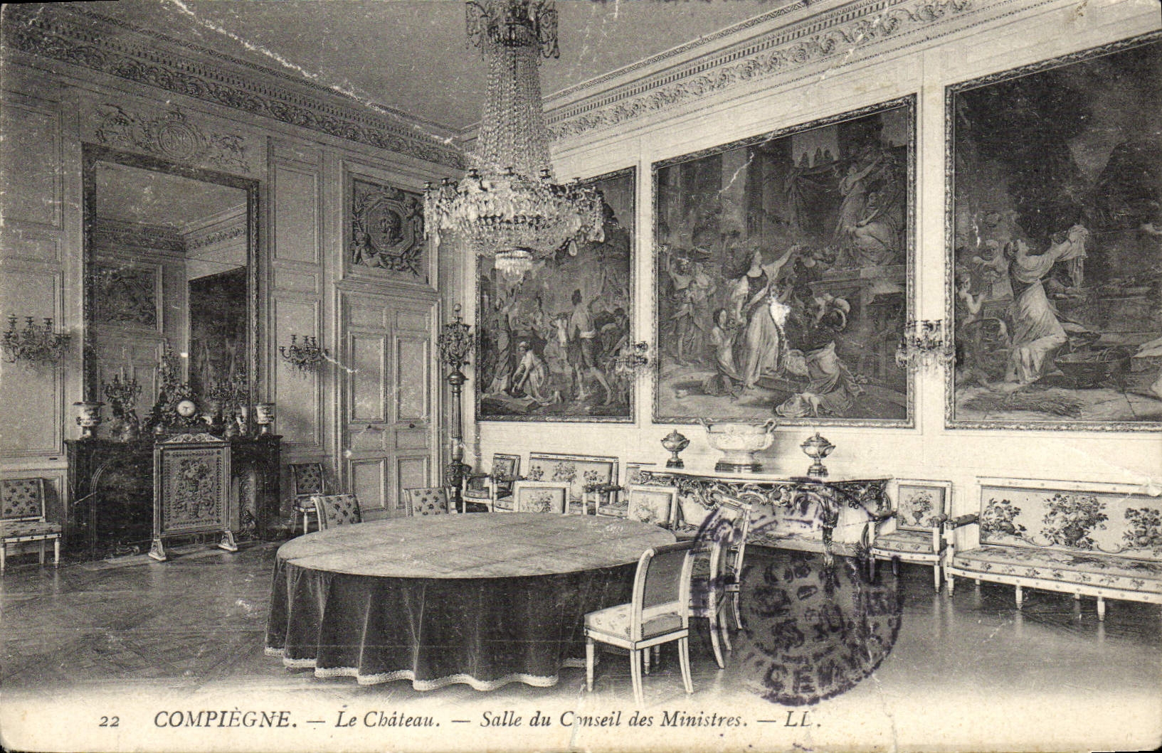 POSTAL Compiegne de la VENDIMIA el cuarto del castillo del Consejo de Ministros