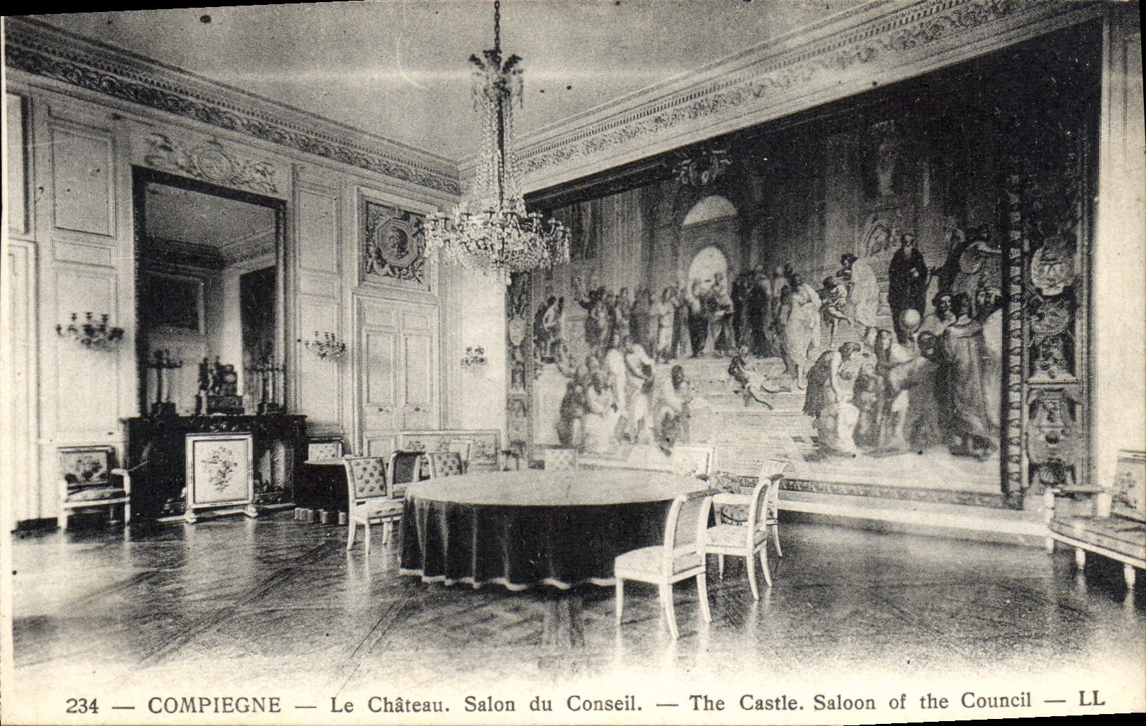 POSTAL Compiegne de la VENDIMIA la sala de estar del castillo del consejo
