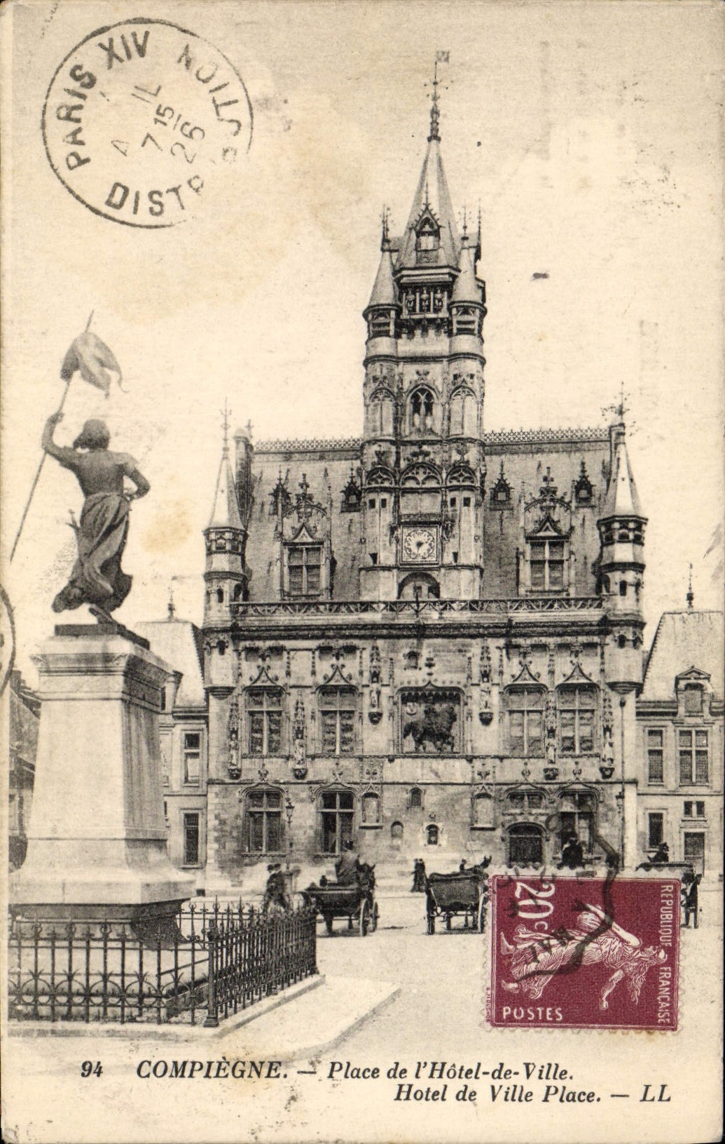 La POSTAL Compiegne de la VENDIMIA coloca el ayuntamiento del ayuntamiento