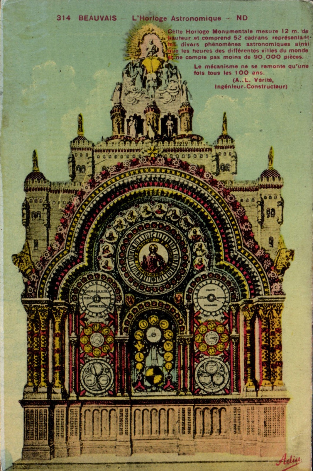POSTAL Beauvais de la VENDIMIA el reloj astronómico