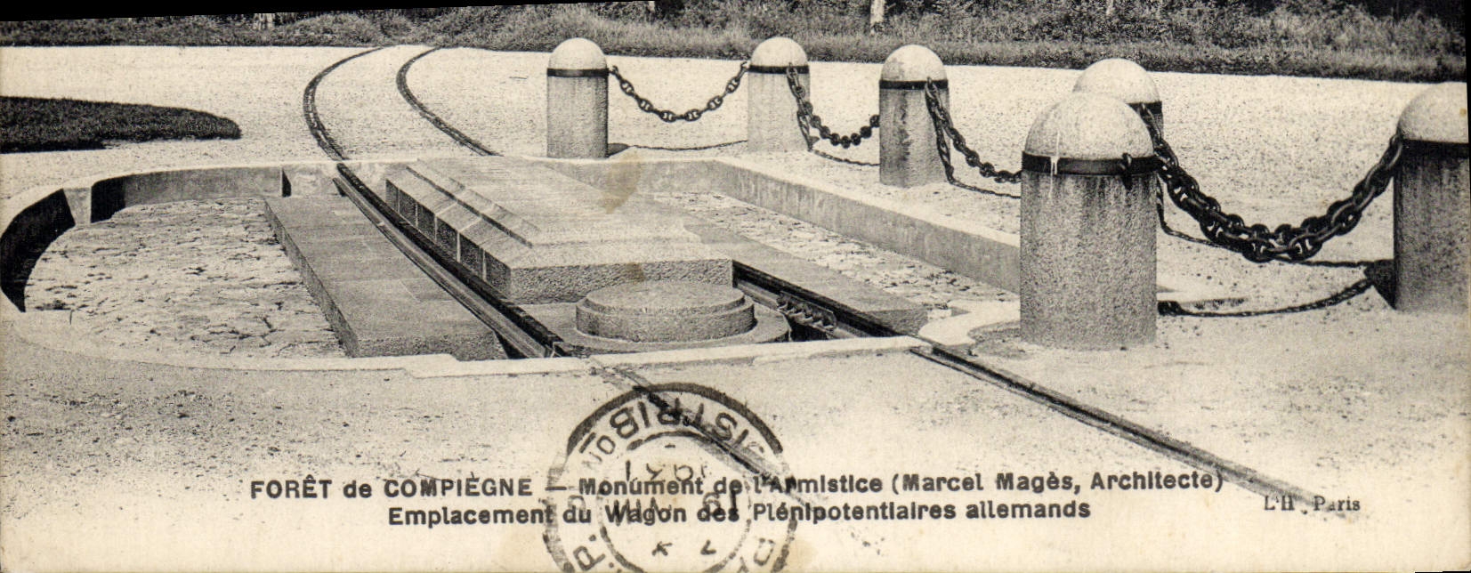 Taladro de la POSTAL de la VENDIMIA del monumento de Compiegne del sitio del armisticio del coche de Militaria alemán plenipotenciario