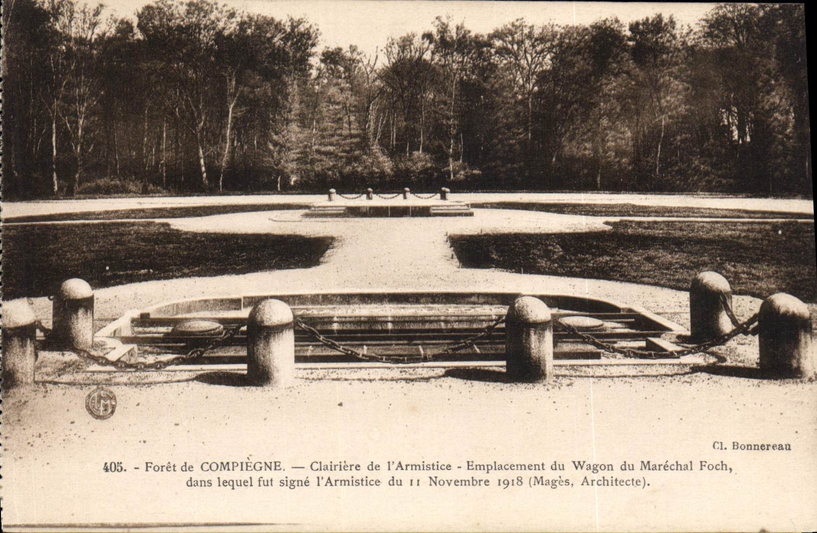 Taladro de la POSTAL de la VENDIMIA del claro de Compiegne del sitio del armisticio del coche del mariscal Foch Militaria