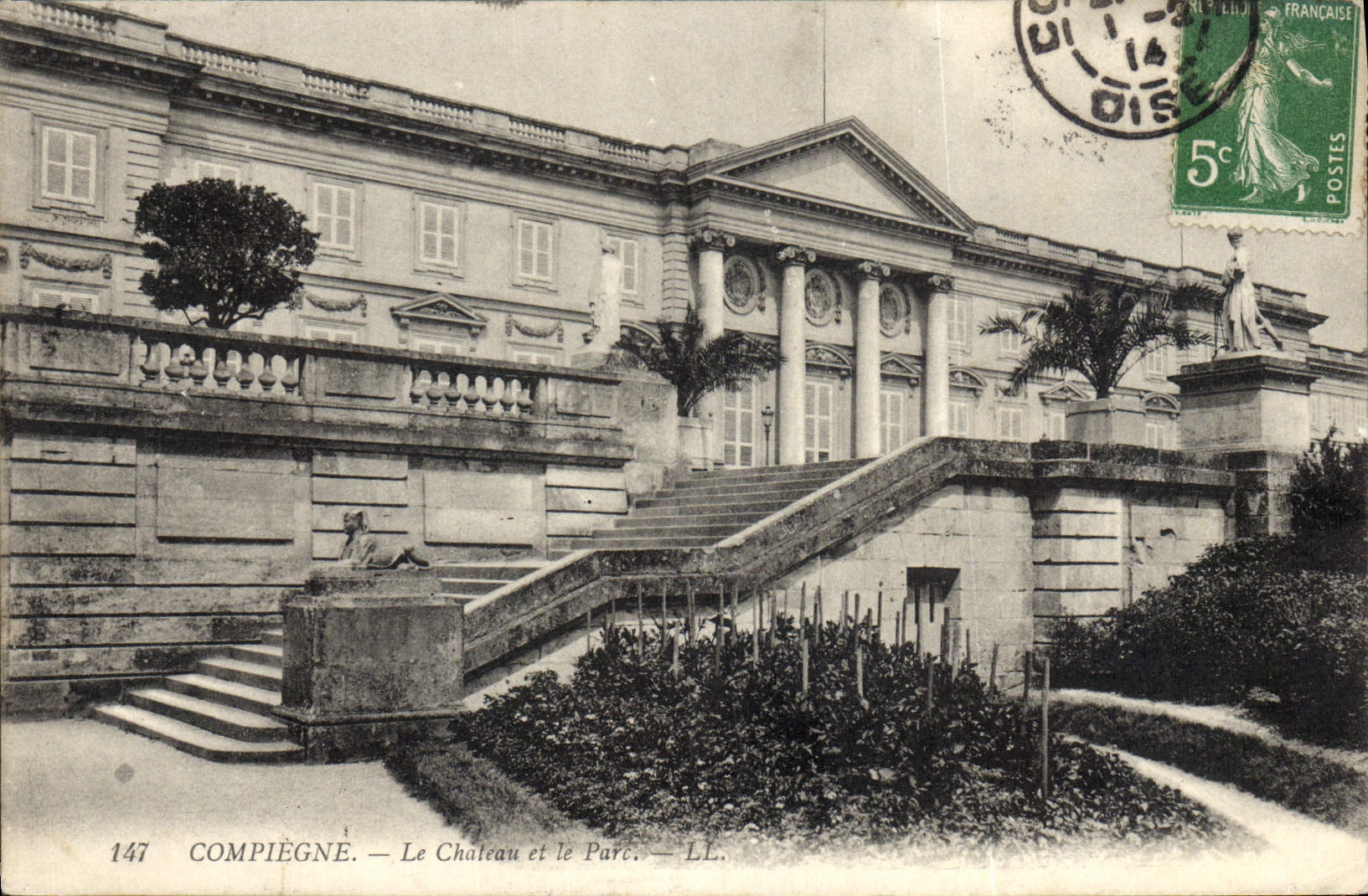 Taladro de la POSTAL de la VENDIMIA de Compiegne el castillo y el parque