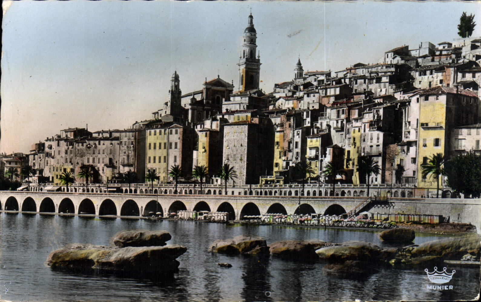 MODERN CARD Menton the Old city and the Beach