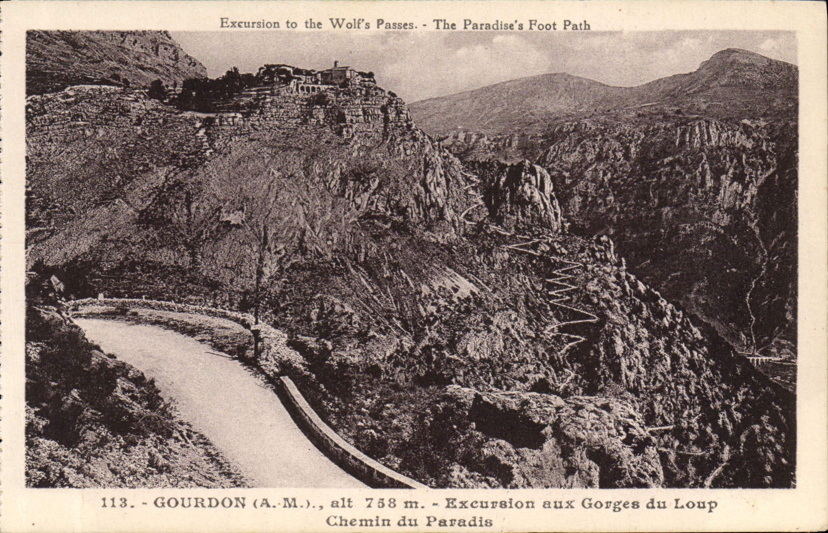 VINTAGE POSTCARD Gourdon Excursion At the Falls of the wolf Way of the paradise