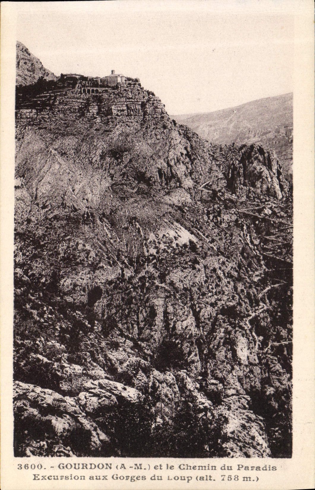 VINTAGE POSTCARD Gourdon and the way of the paradise Excursion At the Falls of the wolf