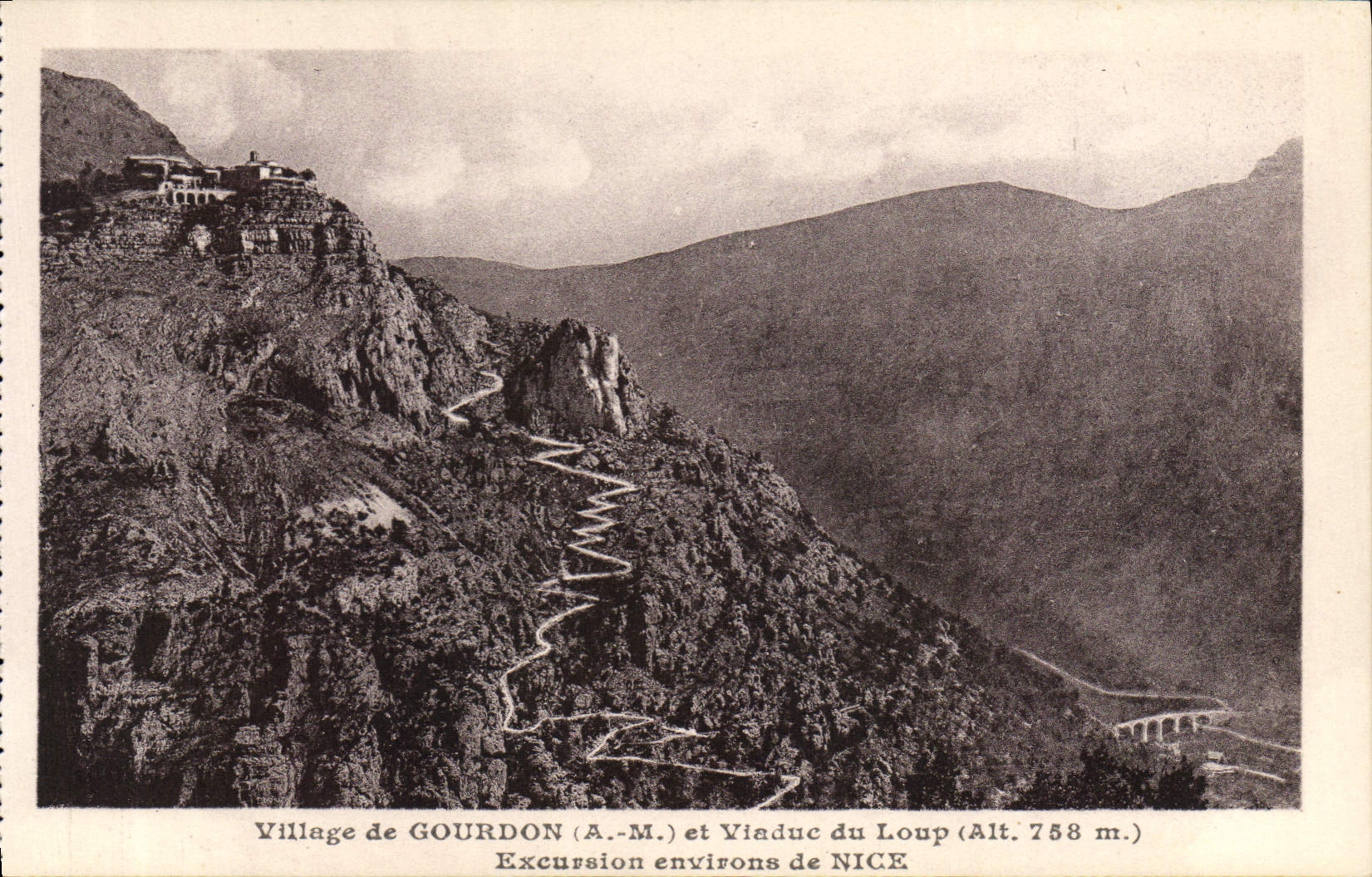 VINTAGE POSTCARD Gourdon Village and viaduct of the wolf Excursion surroundings of Nice