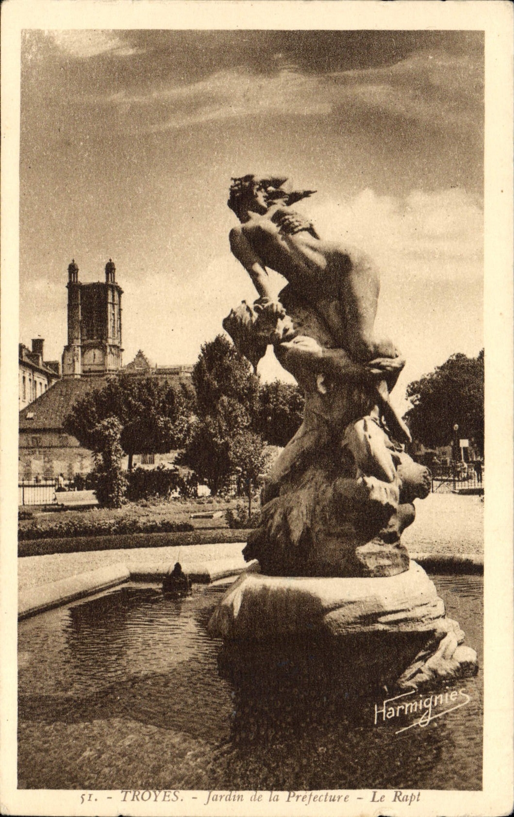 VINTAGE POSTCARD Troyes Garden Of the Prefecture