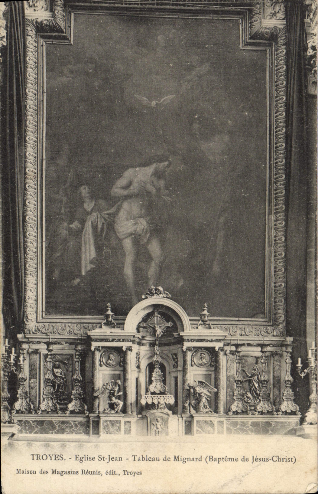 VINTAGE POSTCARD Troyes Church St Jean Table De Mignard Baptism of Jesus Christ