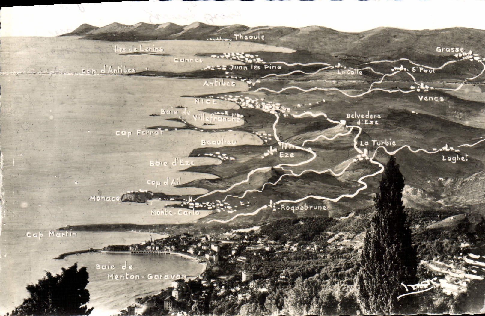 VINTAGE POSTCARD Of Menton Cannes has Flight Doiseau