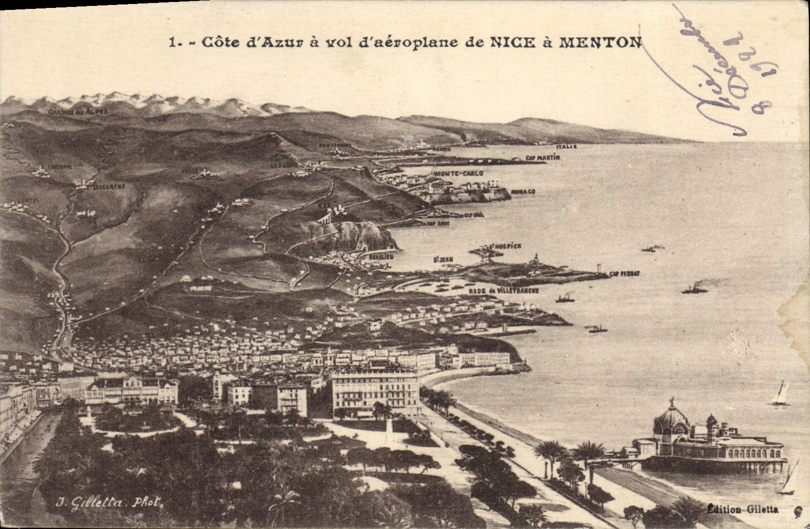 CPA Cote d'azur a vol d'aeroplane de Nice A Menton