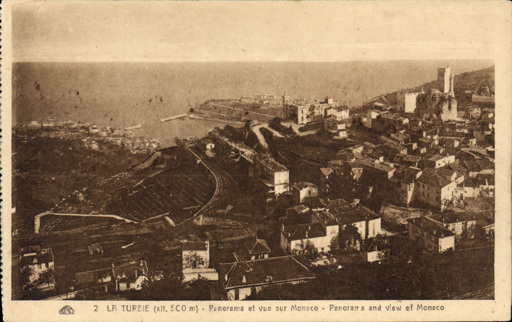 Panorama y vista de la POSTAL de la VENDIMIA La Turbie en Mónaco