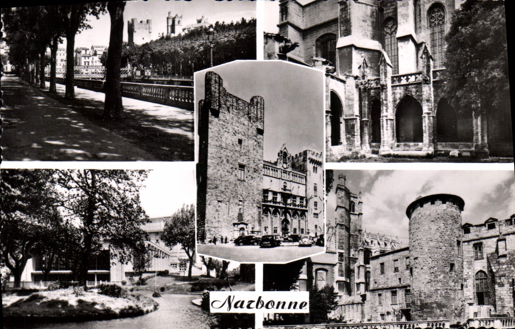 MODERN CARD Narbonne Course Mirabeau Holy Cloister of the cathedral Just Town hall Garden of the palate of Work