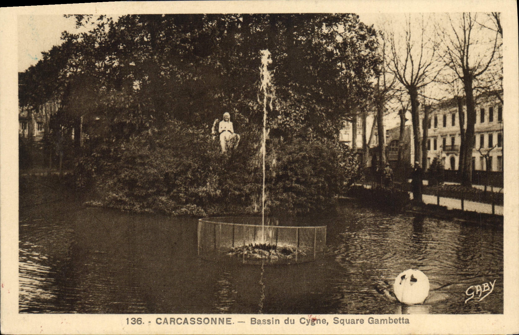 CPA Carcassonne Bassin Du Cygne Square Gambetta