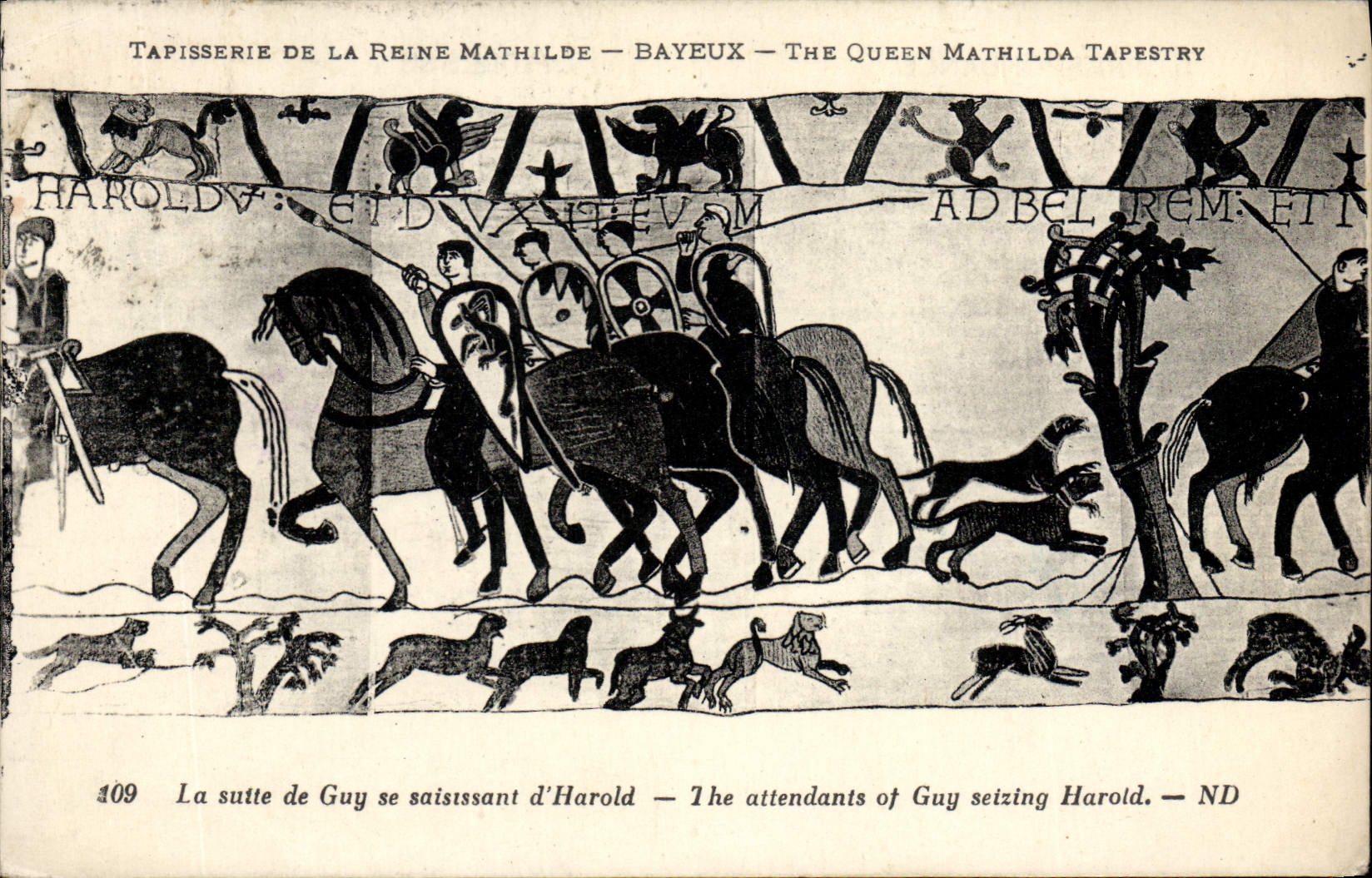 VINTAGE POSTCARD Bayeux Tapestry of the Mathilde queen the continuation of Guy seizing himself of Harold