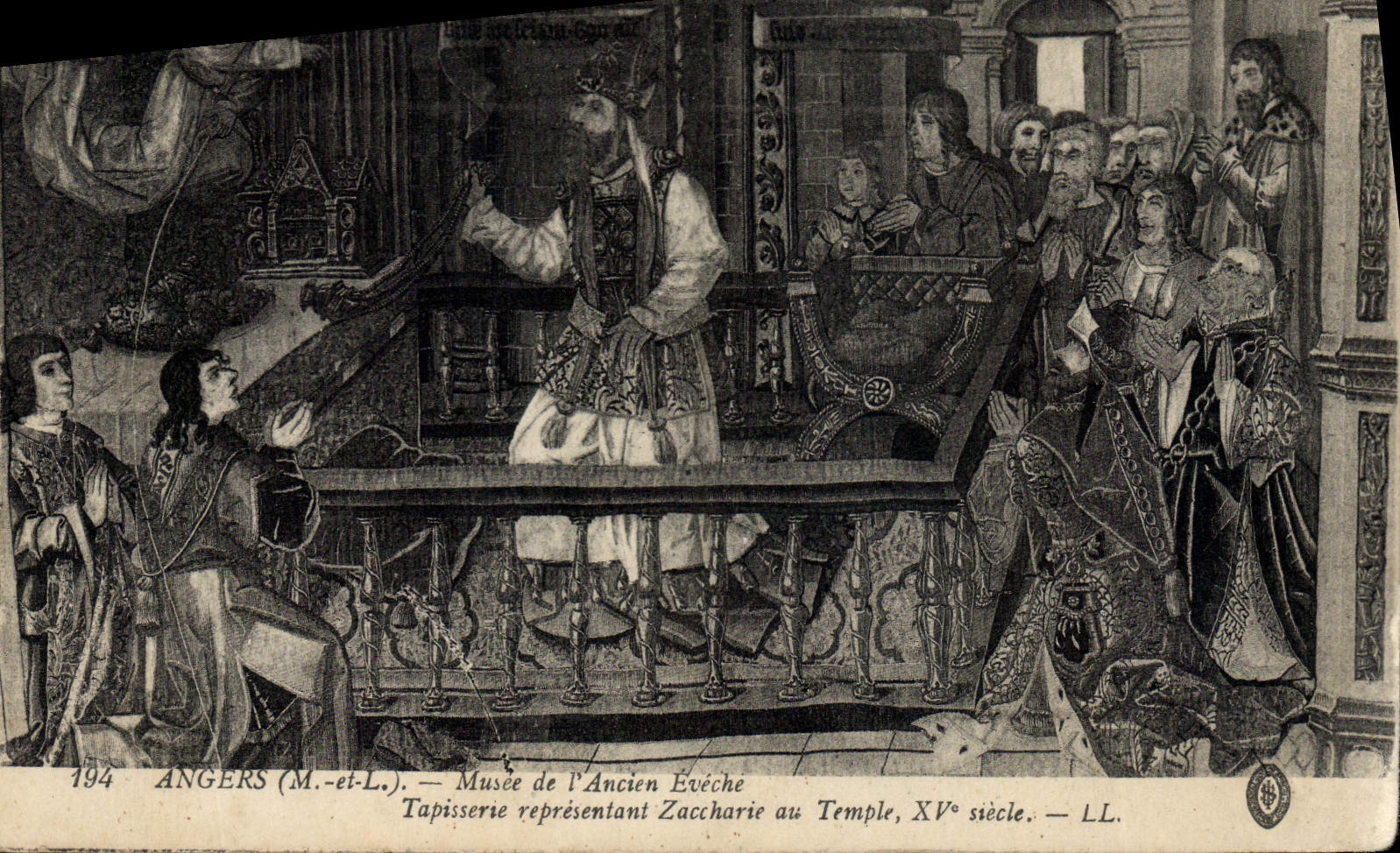 La POSTAL de la VENDIMIA encoleriza la tapicería de Museum De I' Ancien Eveche que representa Zaccharie con el templo
