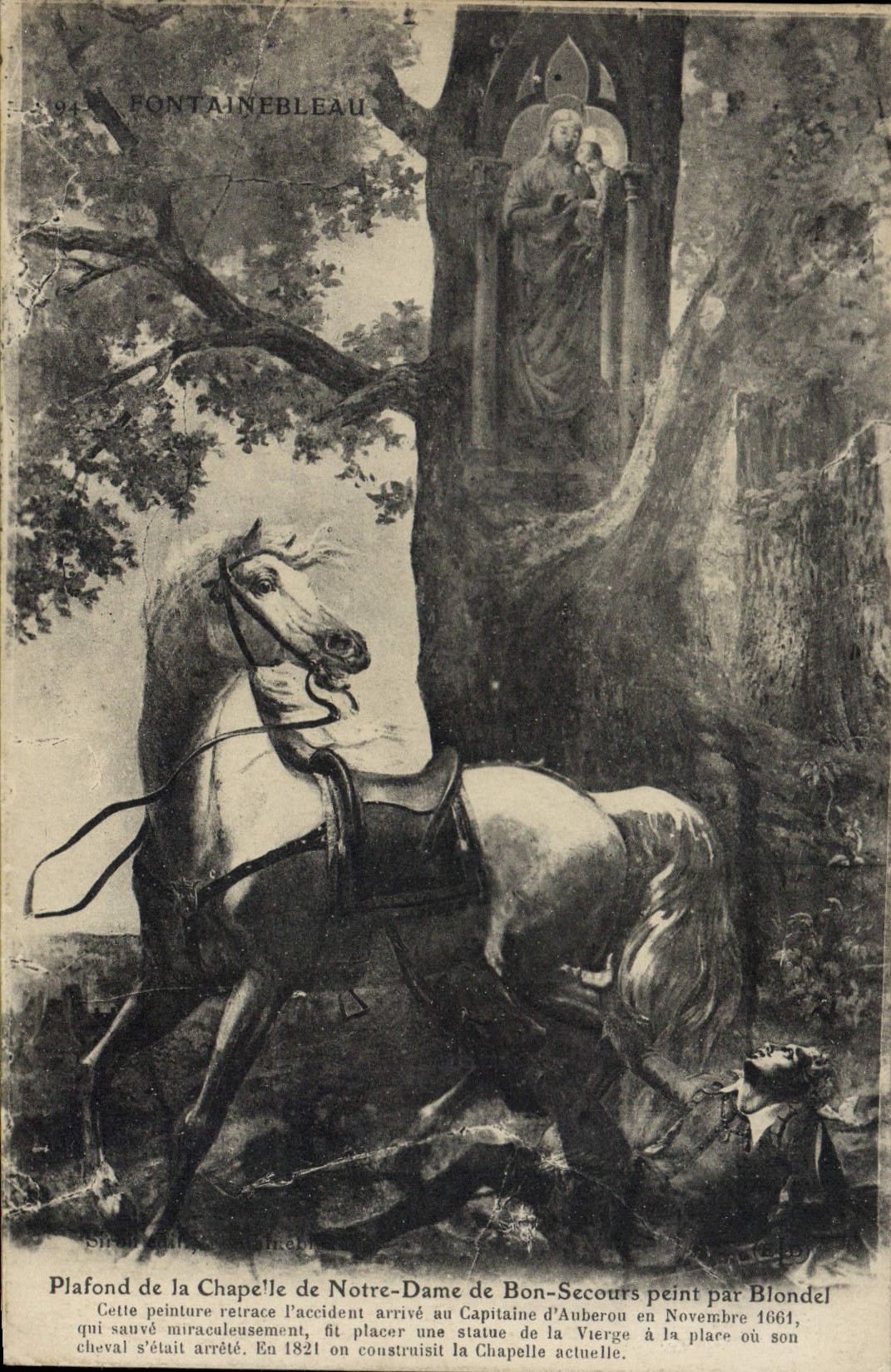 VINTAGE POSTCARD Ceiling Of the Vault Of Notre Dame De Bon Help Painted By Blondel Fontainebleau