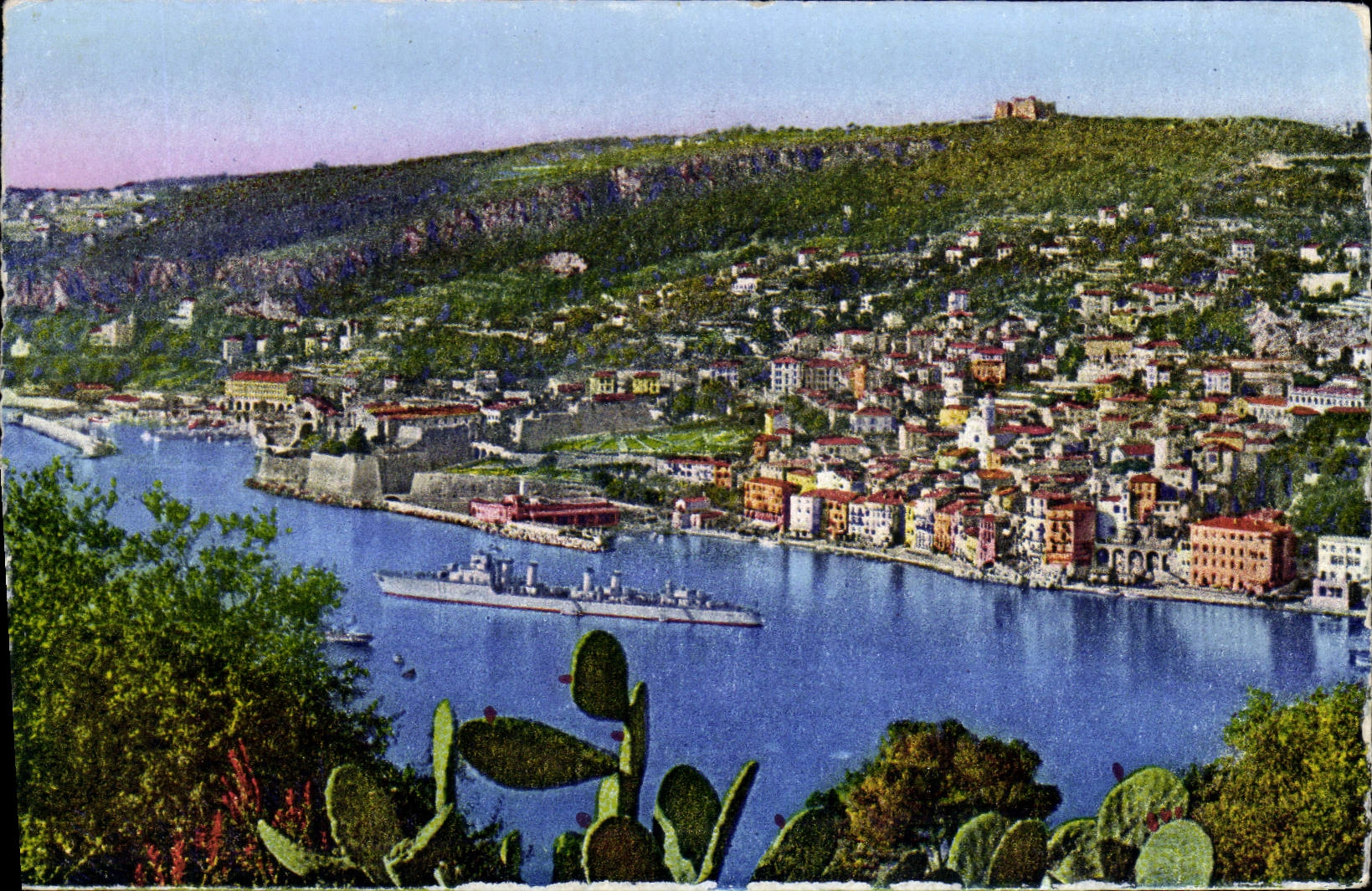 VINTAGE POSTCARD Villefranche View Boat