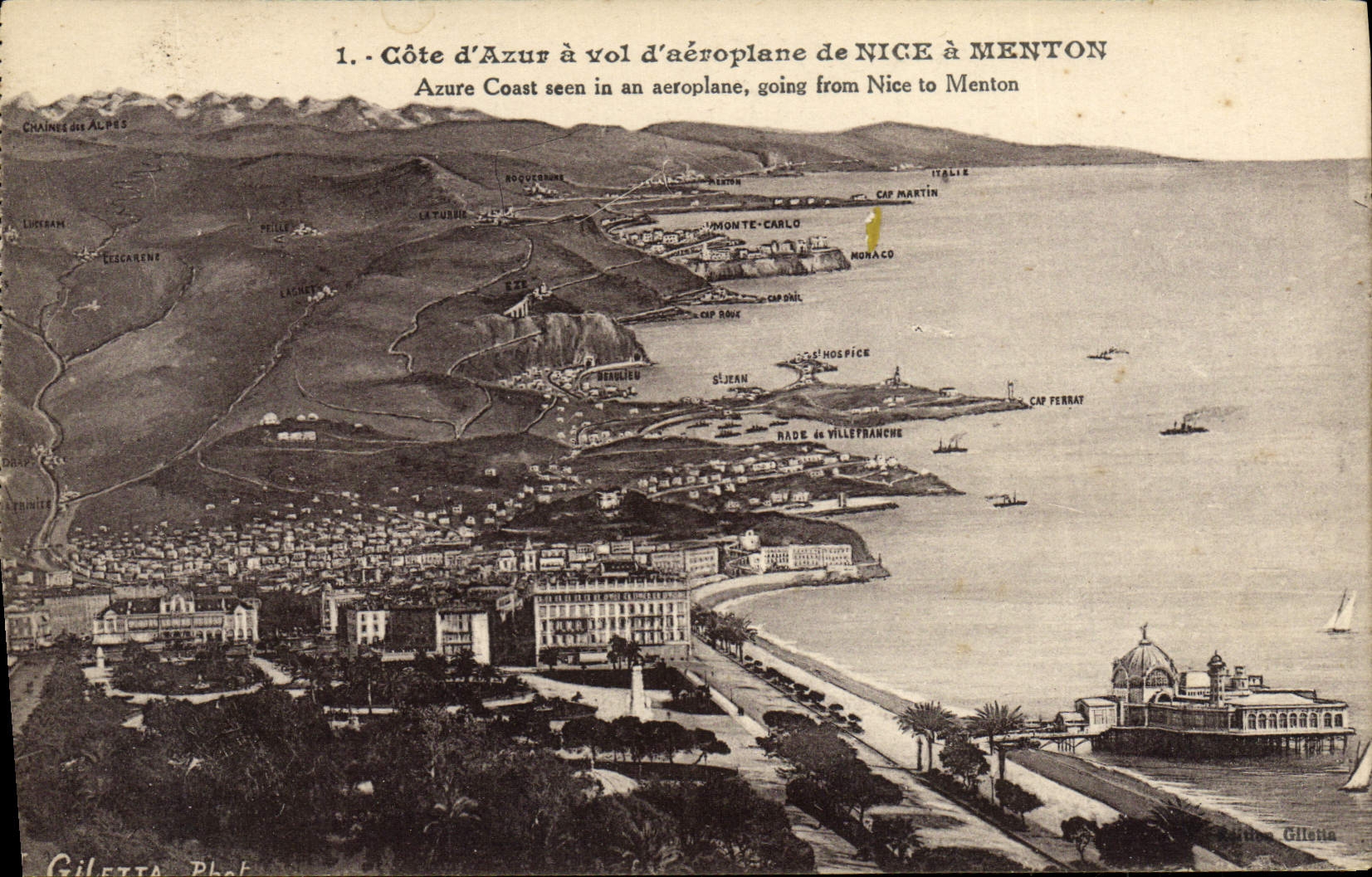 CPA Cote D'Azur A Vol D'Aeroplane De Nice A Menton