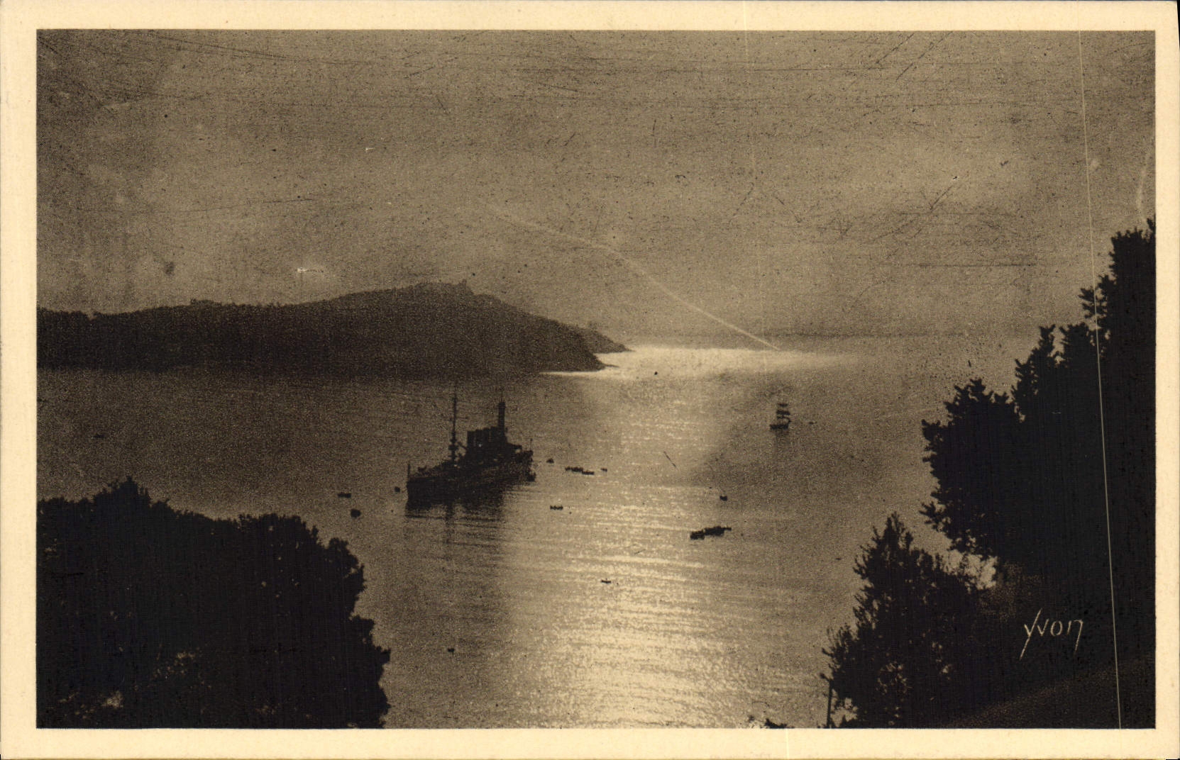 CPA Villefranche Coucher De Soleil Sur La Rade Bateau