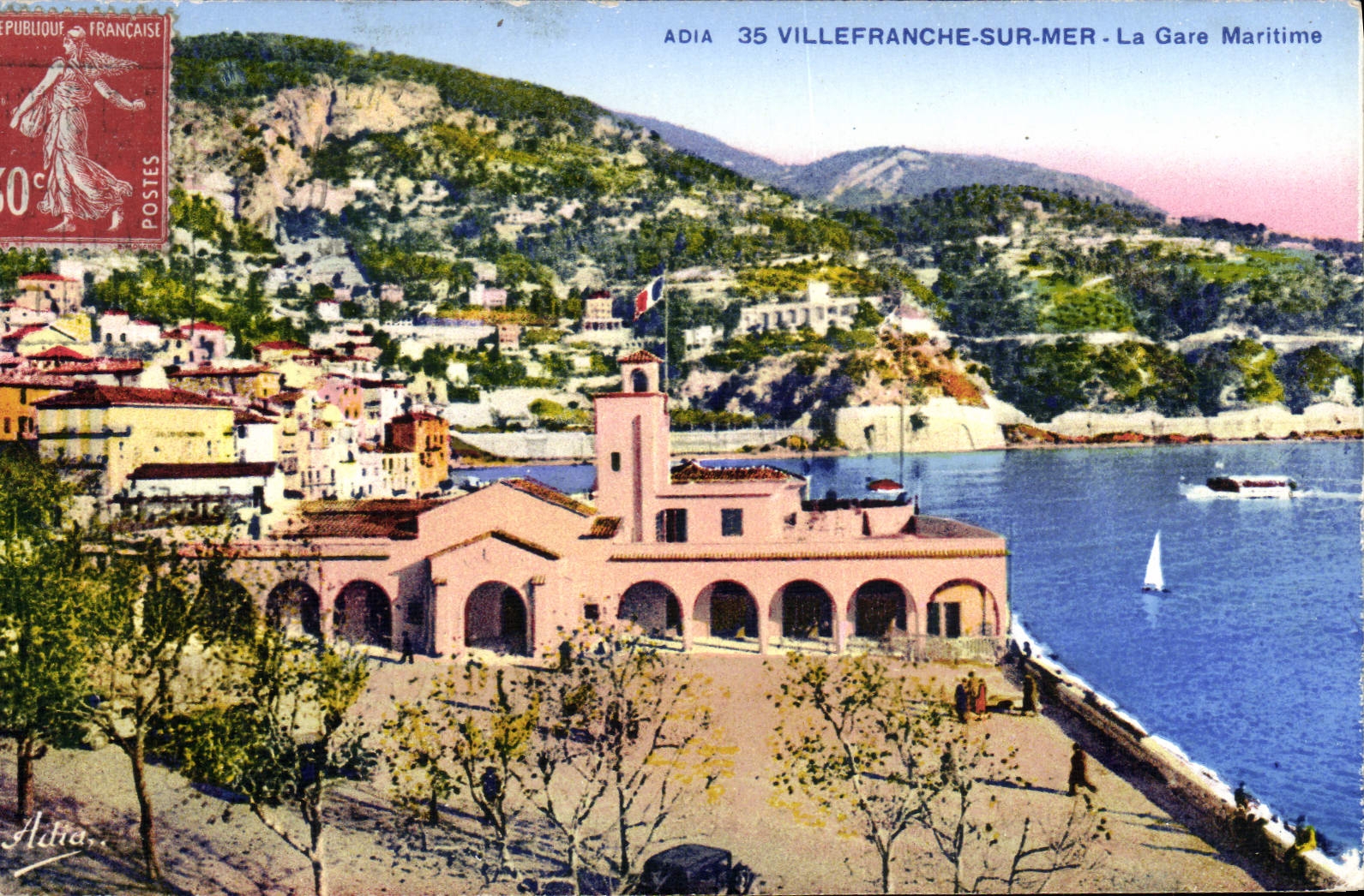 VINTAGE POSTCARD Villefranche On Sea Train station Maritime